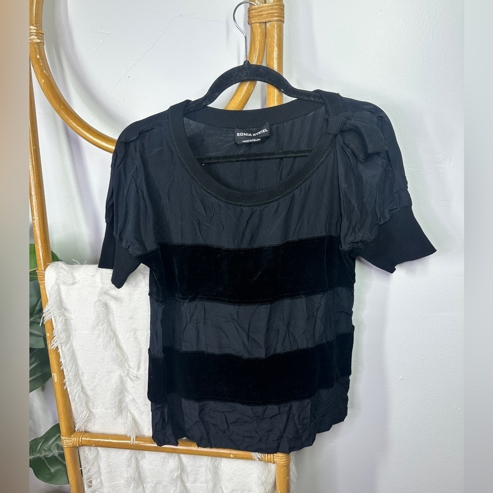 Sonia Rykiel Black Velvet Striped Blouse sz S